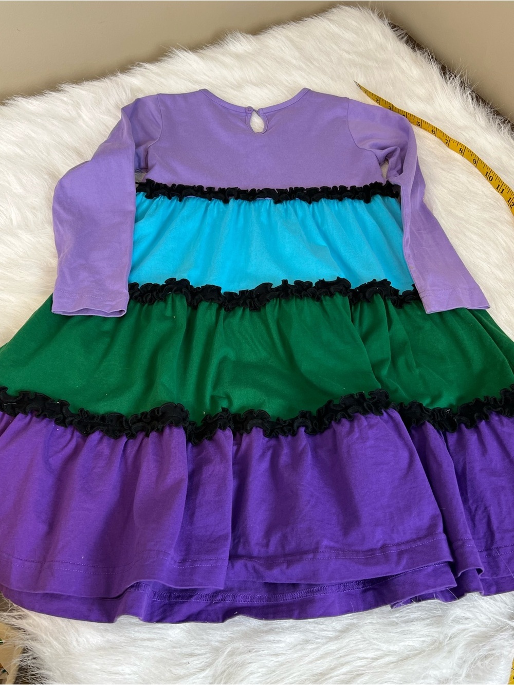 Hanna Andersson Girls Colorblock Ruffle Long Sleeve Dress - Purple, Teal, Green - Picture 11 of 12
